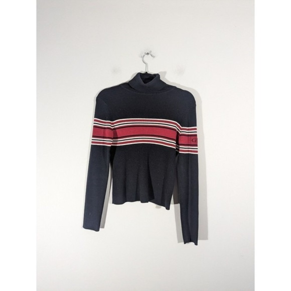 Guess Womens Black Long Sleeve Rib Knit Turtleneck Sweater Sz L Retro Y2K Grunge